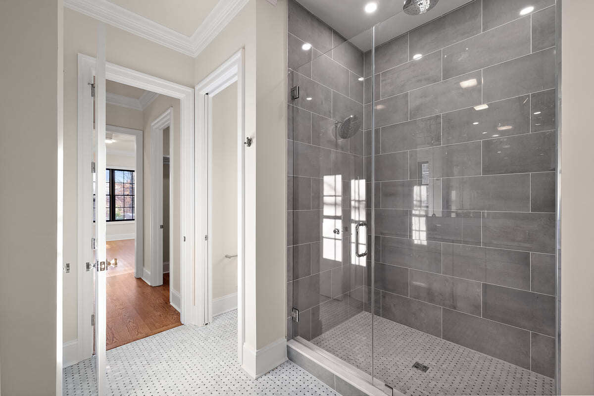 Walk-in shower in Delaware custom home bathroom by Bromwell Construction