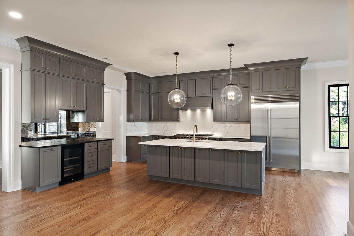 Gray kitchen in Delaware custom home by Bromwell Construction