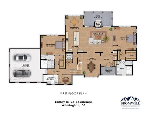 Barley Drive First Floor Plan Rendering of Wilmington, DE home by Bromwell Construction