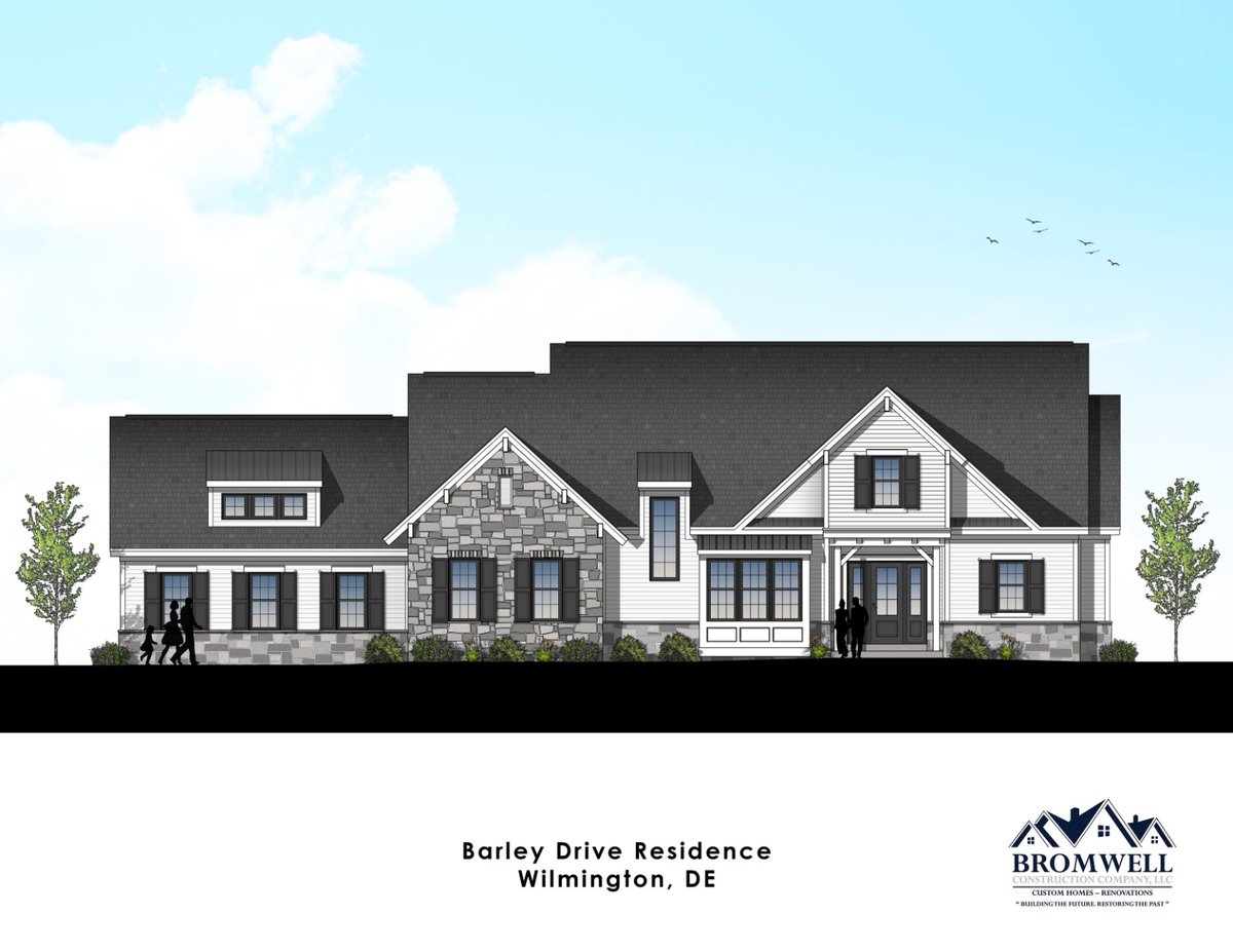 Barley Drive Front Elevation Rendering of Wilmington, DE home by Bromwell Construction