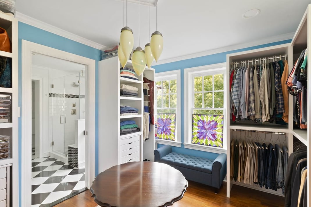 Bathroom and closet addition in Wilmington, Delaware with built-in shelving
