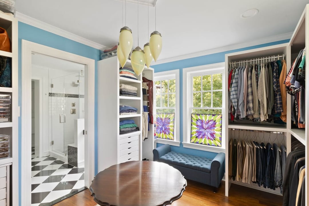 Bathroom and closet addition in Wilmington, Delaware with built-in shelving