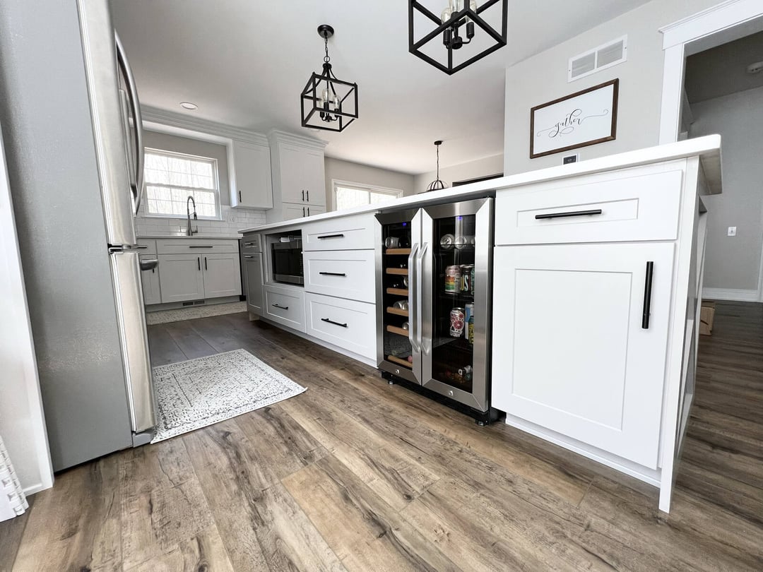 Beautiful flooring by Bromwell Construction in a remodeled kitchen