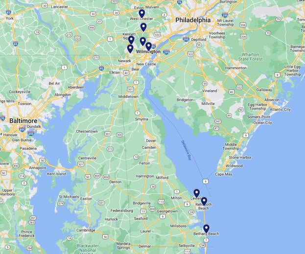 Greater Delaware remodeling service area map 