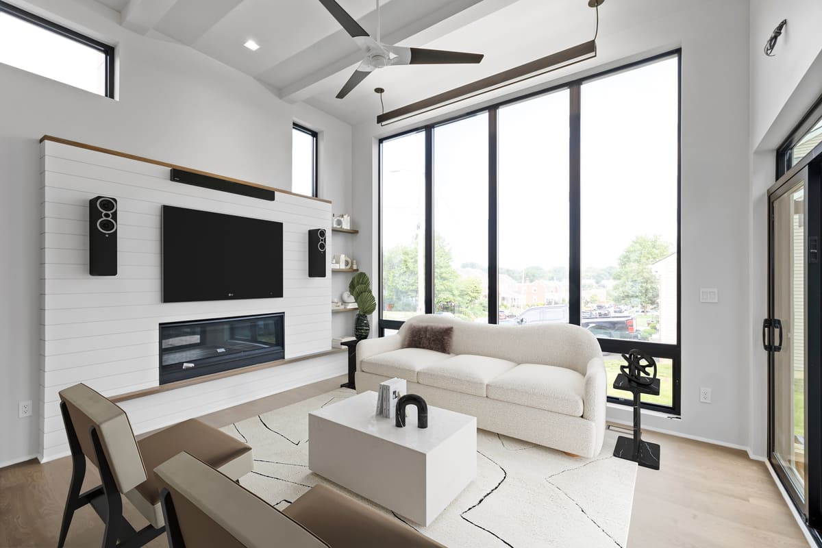 Luxury first floor of custom home with floor-to-ceiling windows and high ceilings