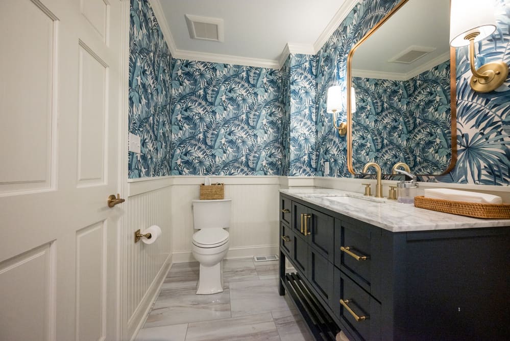 View of luxury Delaware bathroom remodel by Bromwell Construction