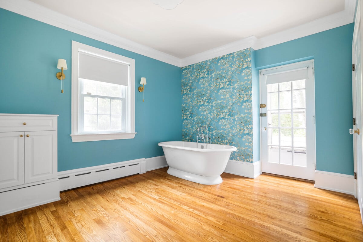 White freestanding tub in Wilmington, DE home remodel by Bromwell Construction